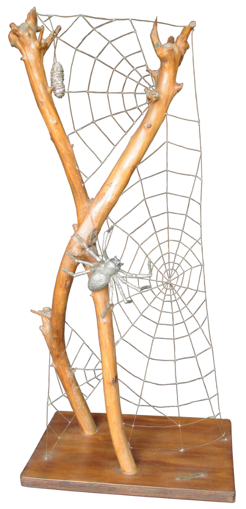 sculpture depicting a human spider that weaves intrigue
