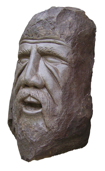 sculpture representing a face of stone